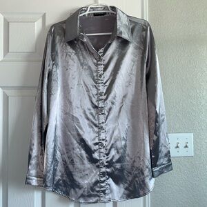 Pretty little things Silver satin finish button down shirt